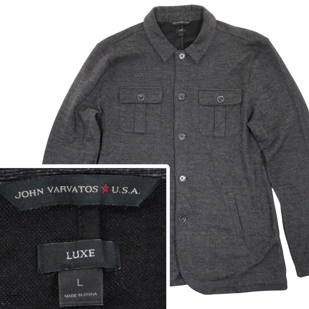 John Varvatos Shirt Jacket Luxe Wool Blend Knit Heathered Grey Men Large